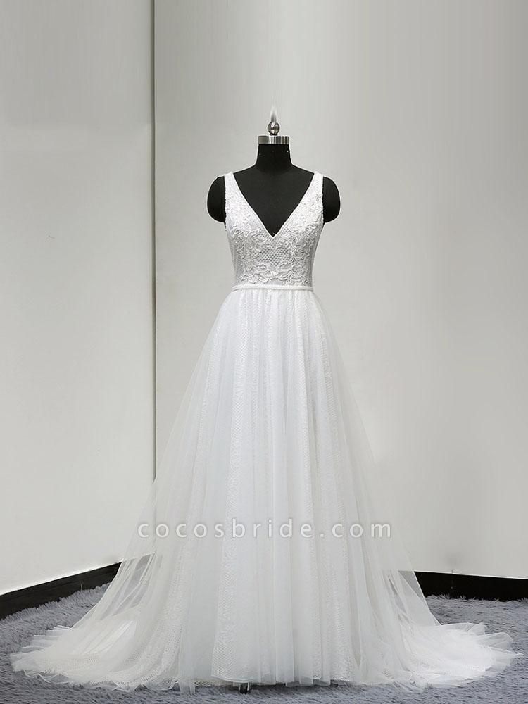 Glamorous V-Neck A-Line Tulle Wedding Dresses