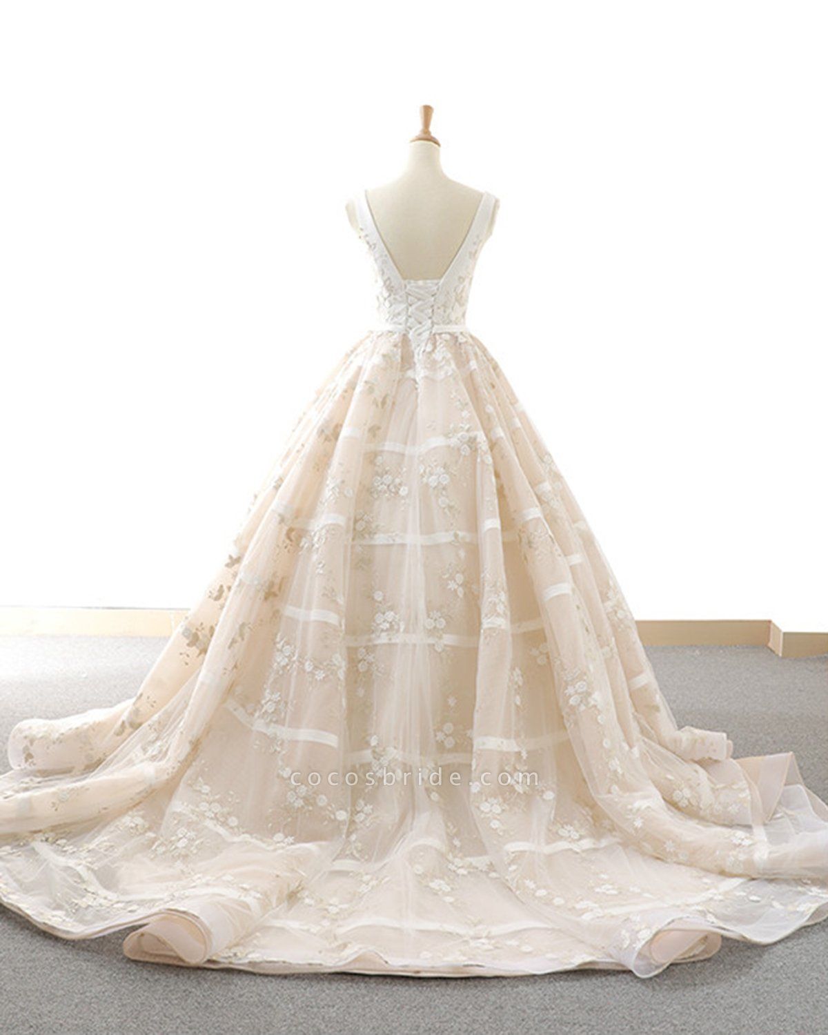 V Neck Long Aline Ball Gown Wedding Dress | Cocosbride