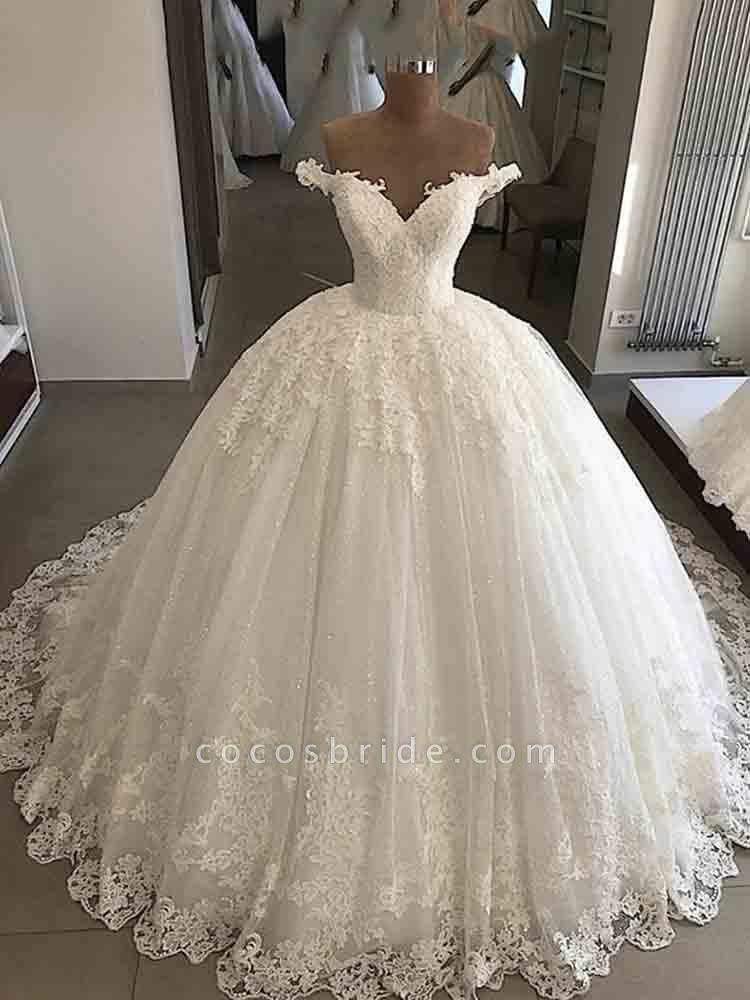V-Neck Lace Sequins Ball Gown Wedding Dresses