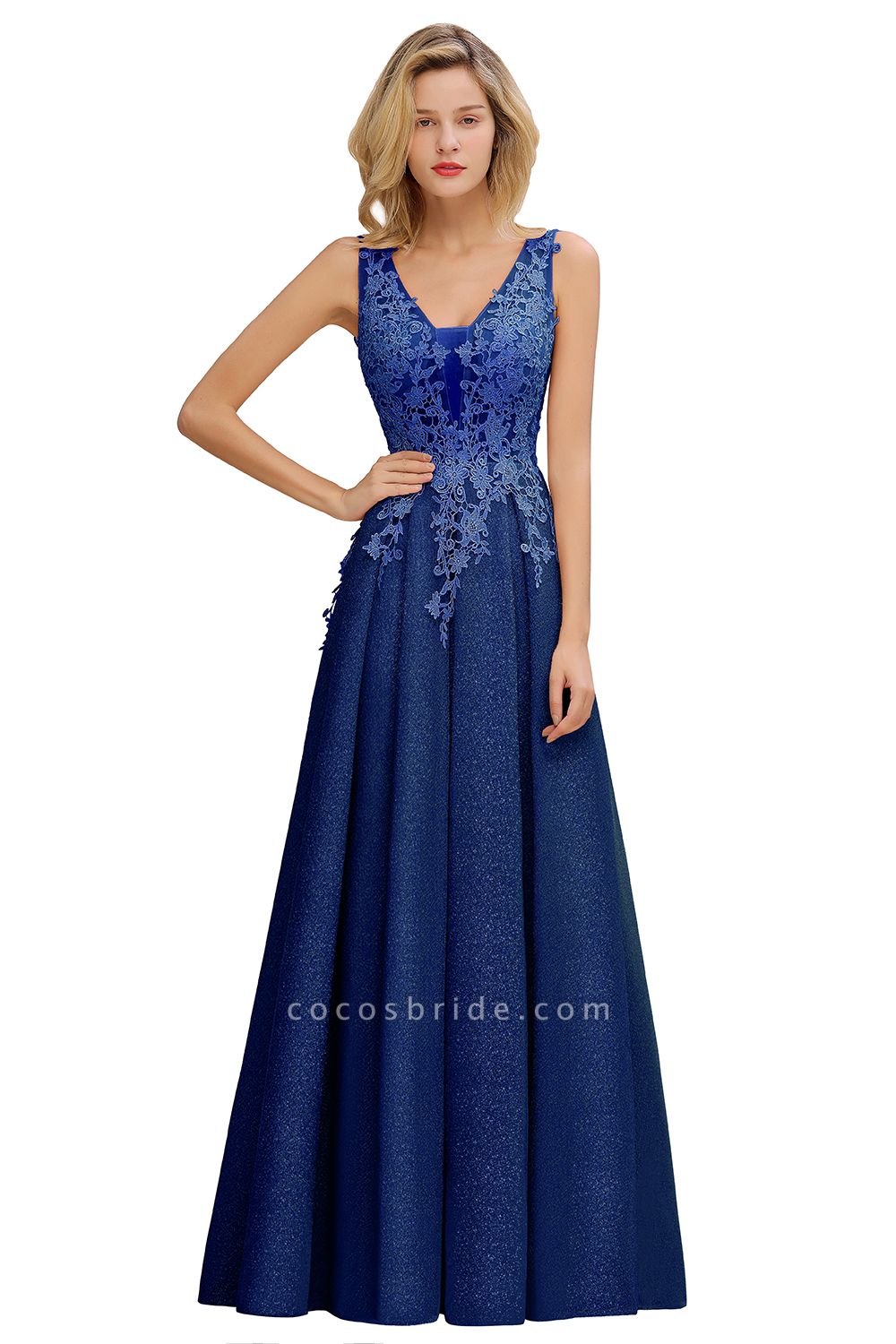 Attractive V-neck Lace A-line Evening Dress