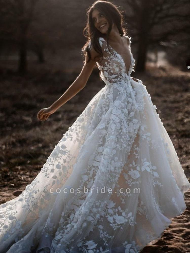 Deep V Neck Short Romantic Bohemian Wedding Dresses 2021 | Cocosbride