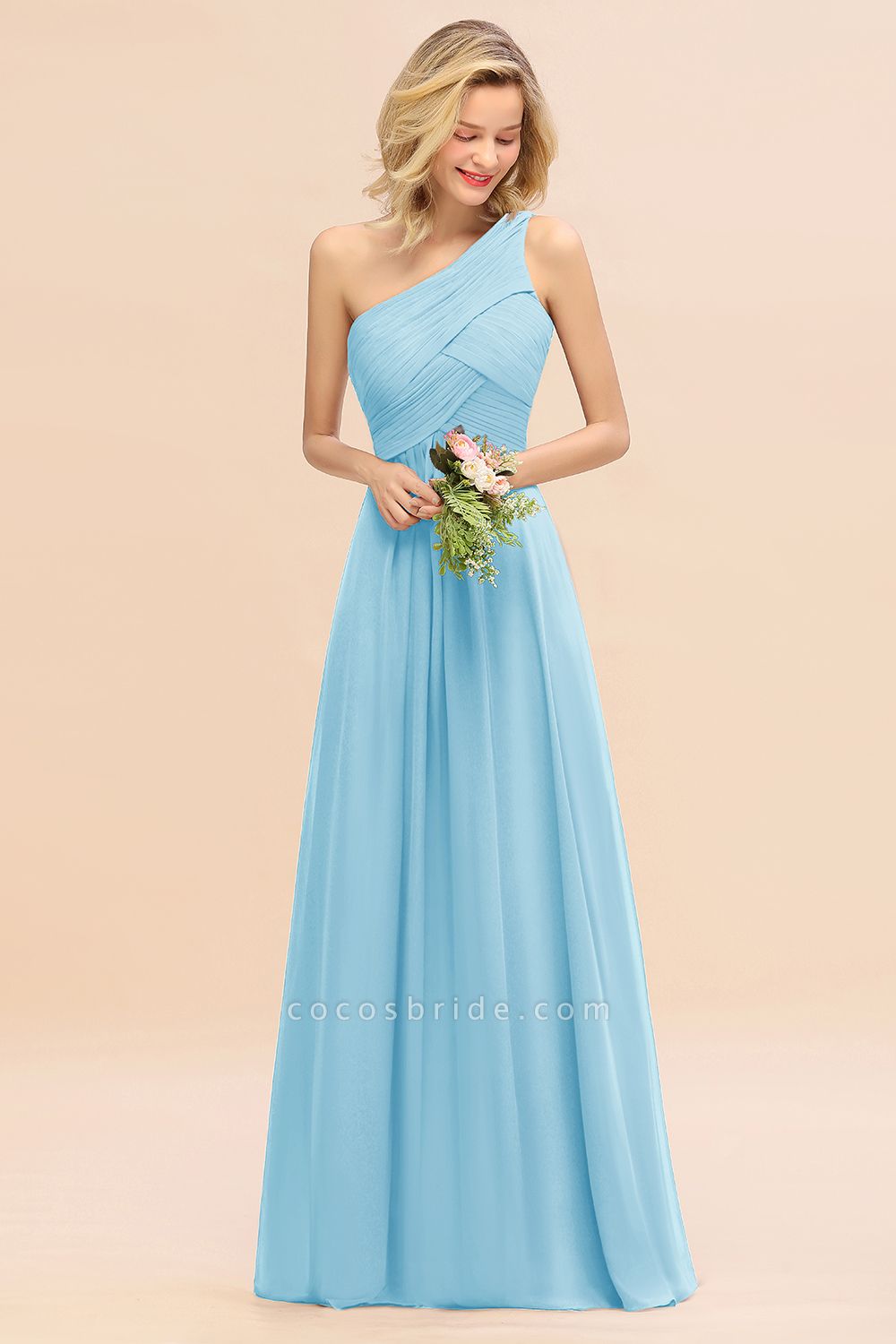 BM0756 Elegant Ruffles One Shoulder Long Bridesmaid Dress