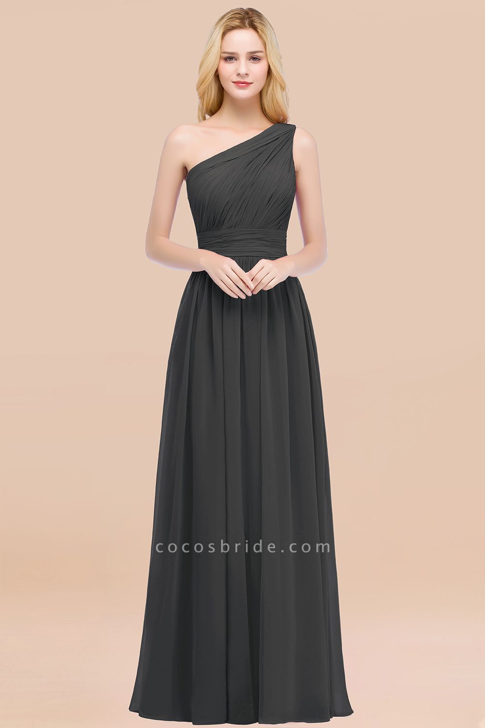 Elegant A-Line Chiffon One-Shoulder Sleeveless Ruffles Floor-Length Bridesmaid Dresses