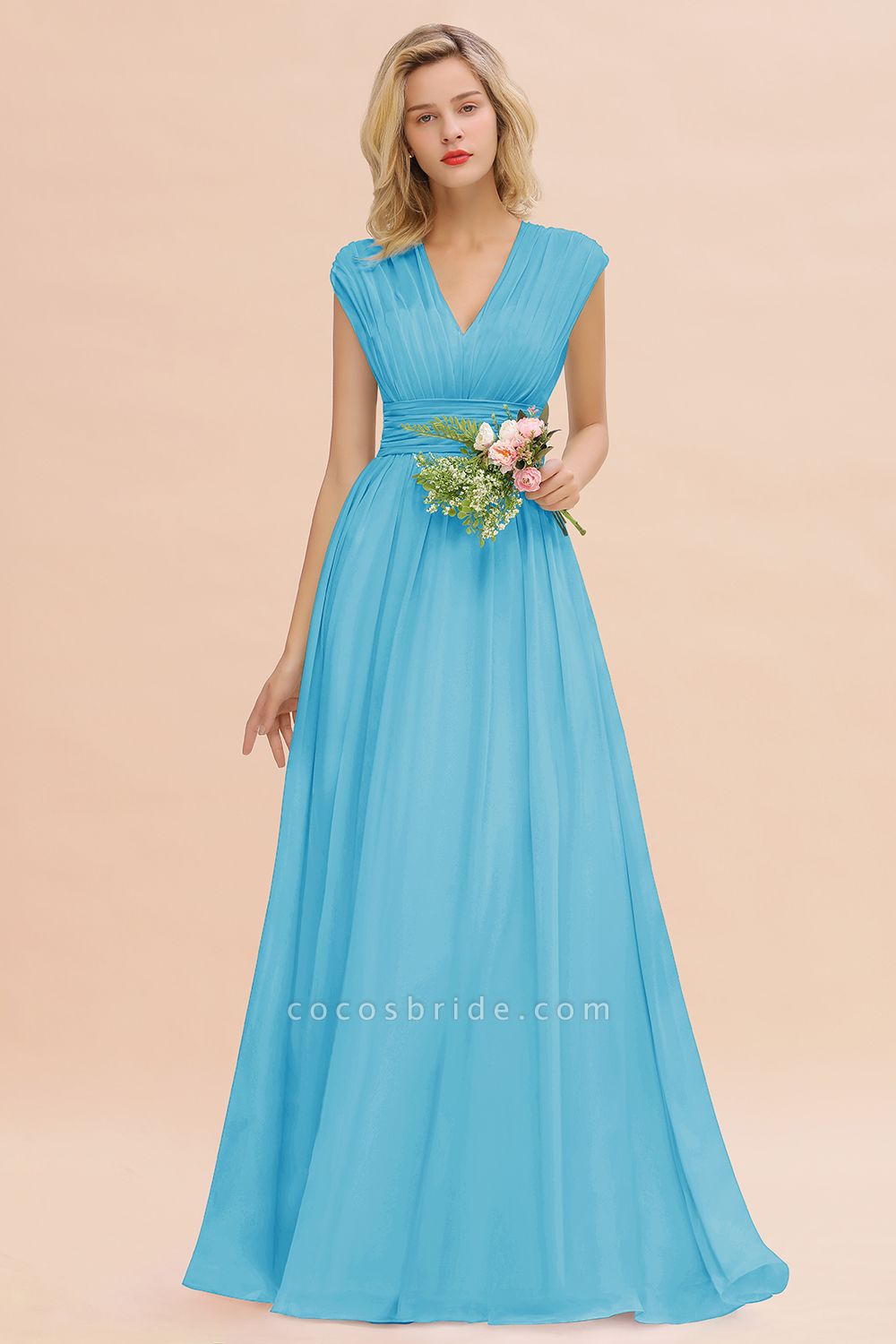 BM0774 Chiffon V-Neck Sleeveless Elegant A-line Ruffles Bridesmaid Dress
