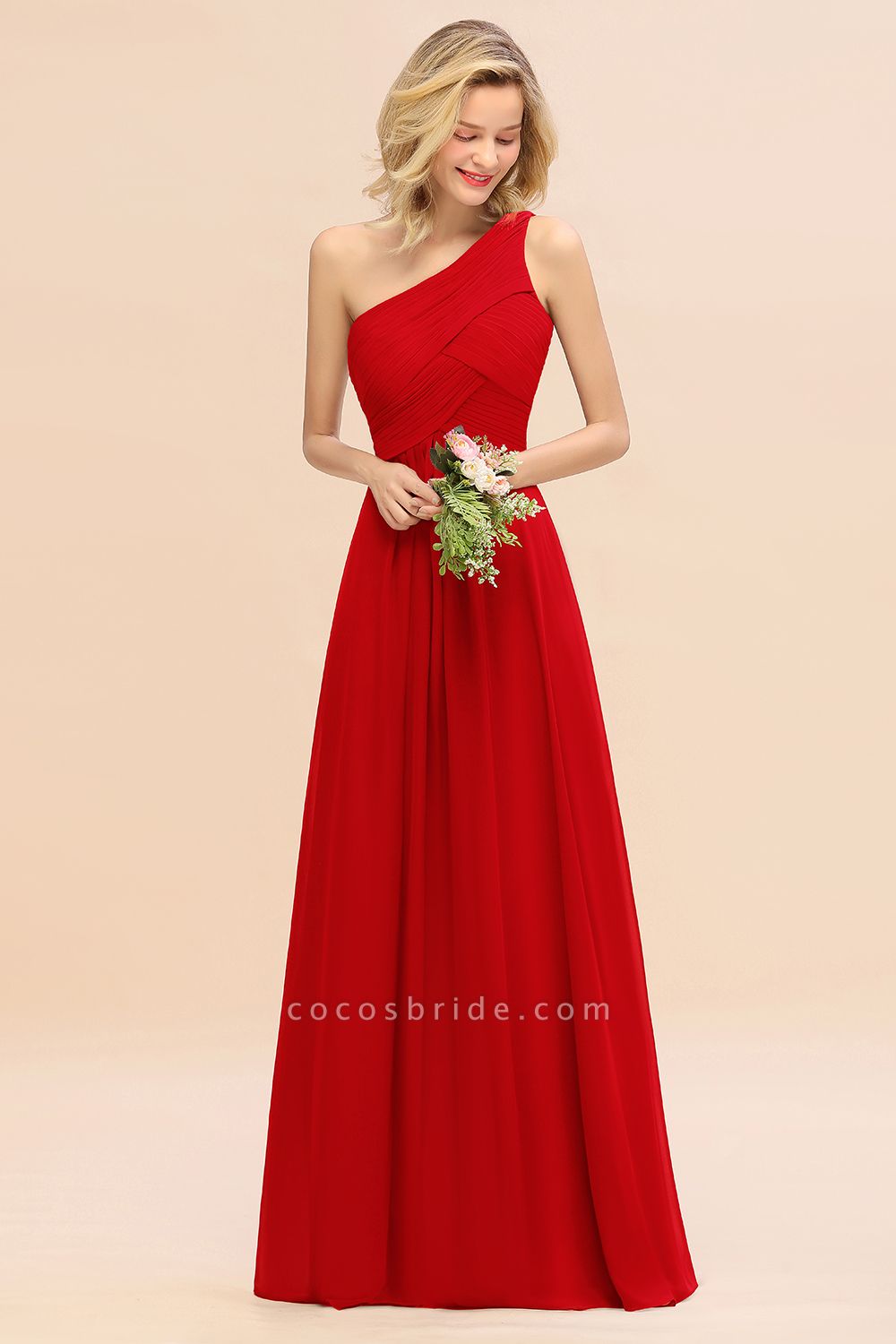 BM0756 Elegant Ruffles One Shoulder Long Bridesmaid Dress