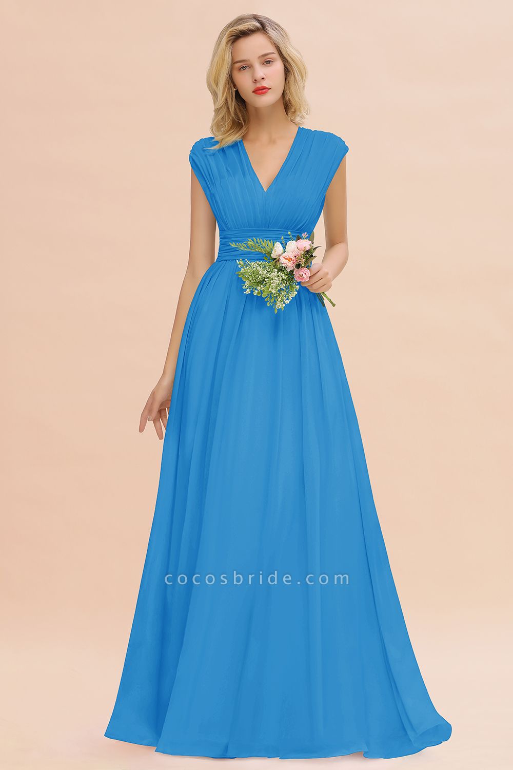 BM0774 Chiffon V-Neck Sleeveless Elegant A-line Ruffles Bridesmaid Dress