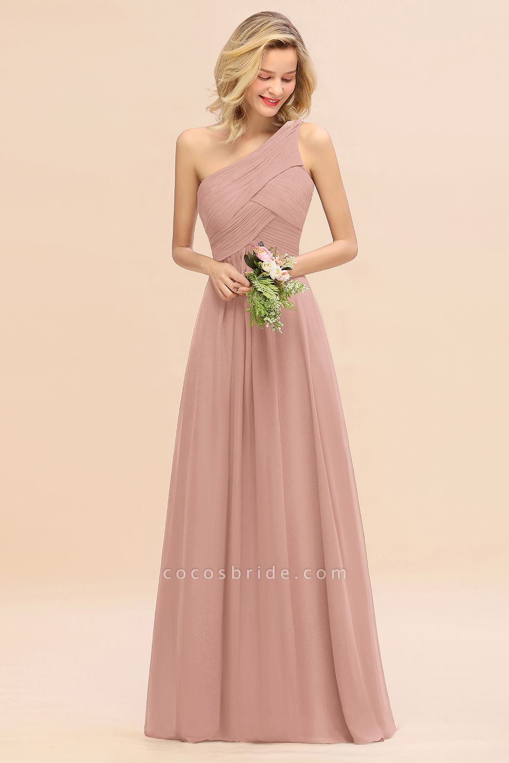 BM0756 Elegant Ruffles One Shoulder Long Bridesmaid Dress