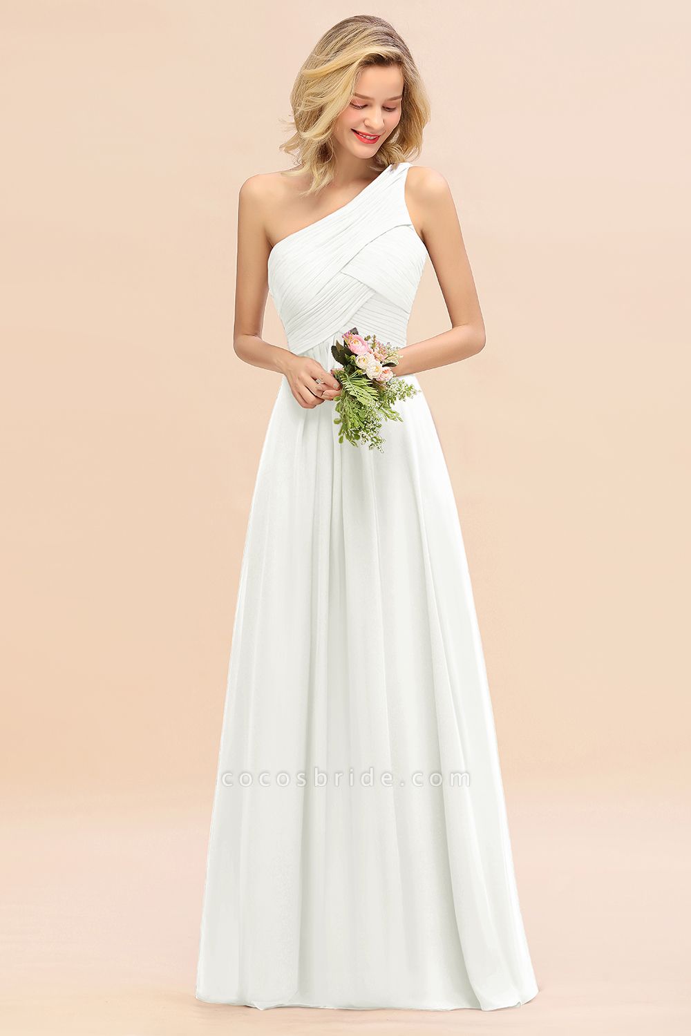 BM0756 Elegant Ruffles One Shoulder Long Bridesmaid Dress
