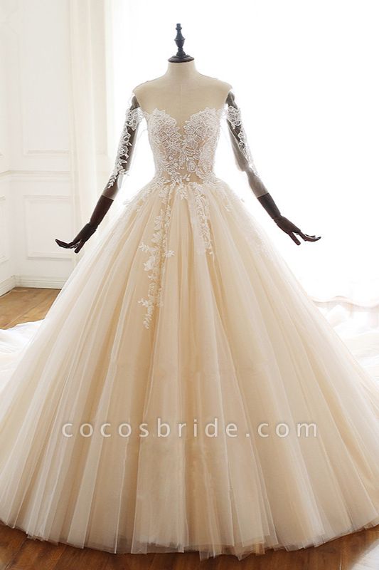 Chic Long Ball Gowns Sweetheart Tulle Lace Wedding Dress with Sleeves