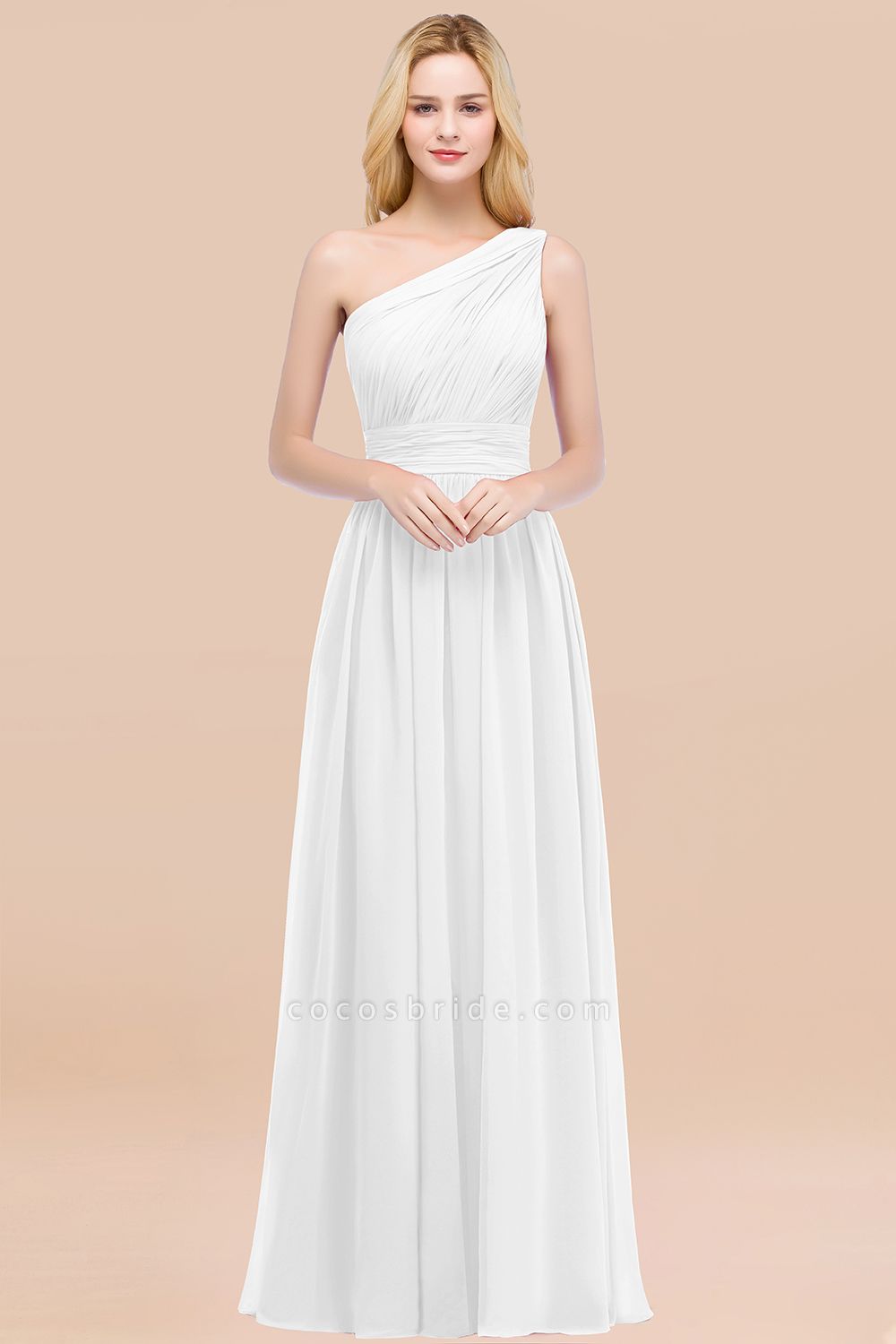 Elegant A-Line Chiffon One-Shoulder Sleeveless Ruffles Floor-Length Bridesmaid Dresses