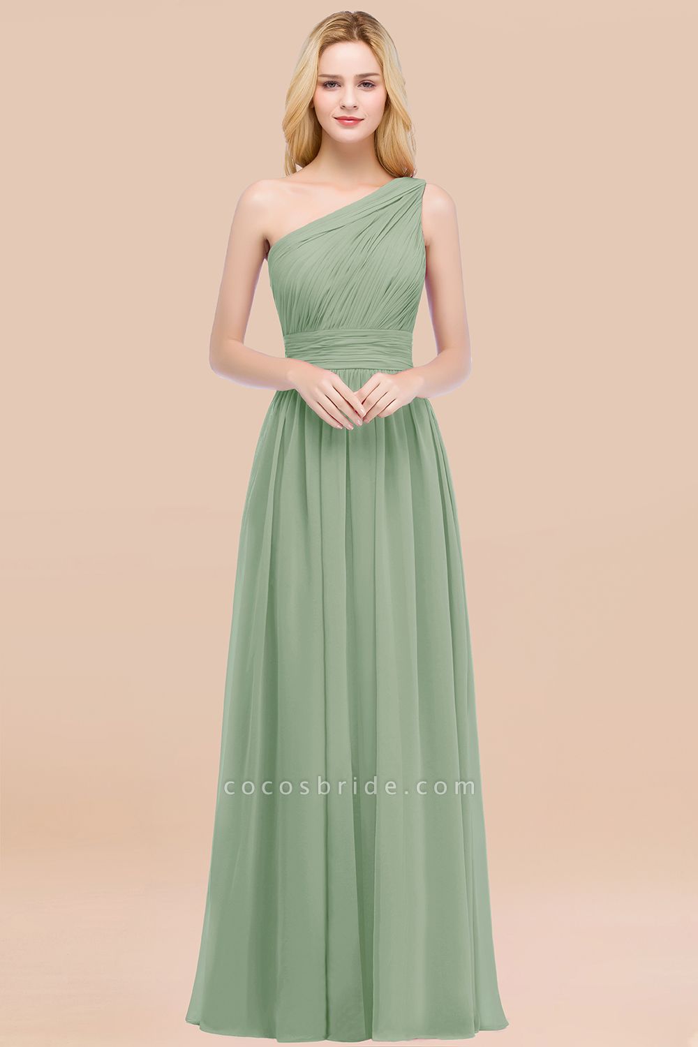 Elegant A-Line Chiffon One-Shoulder Sleeveless Ruffles Floor-Length Bridesmaid Dresses