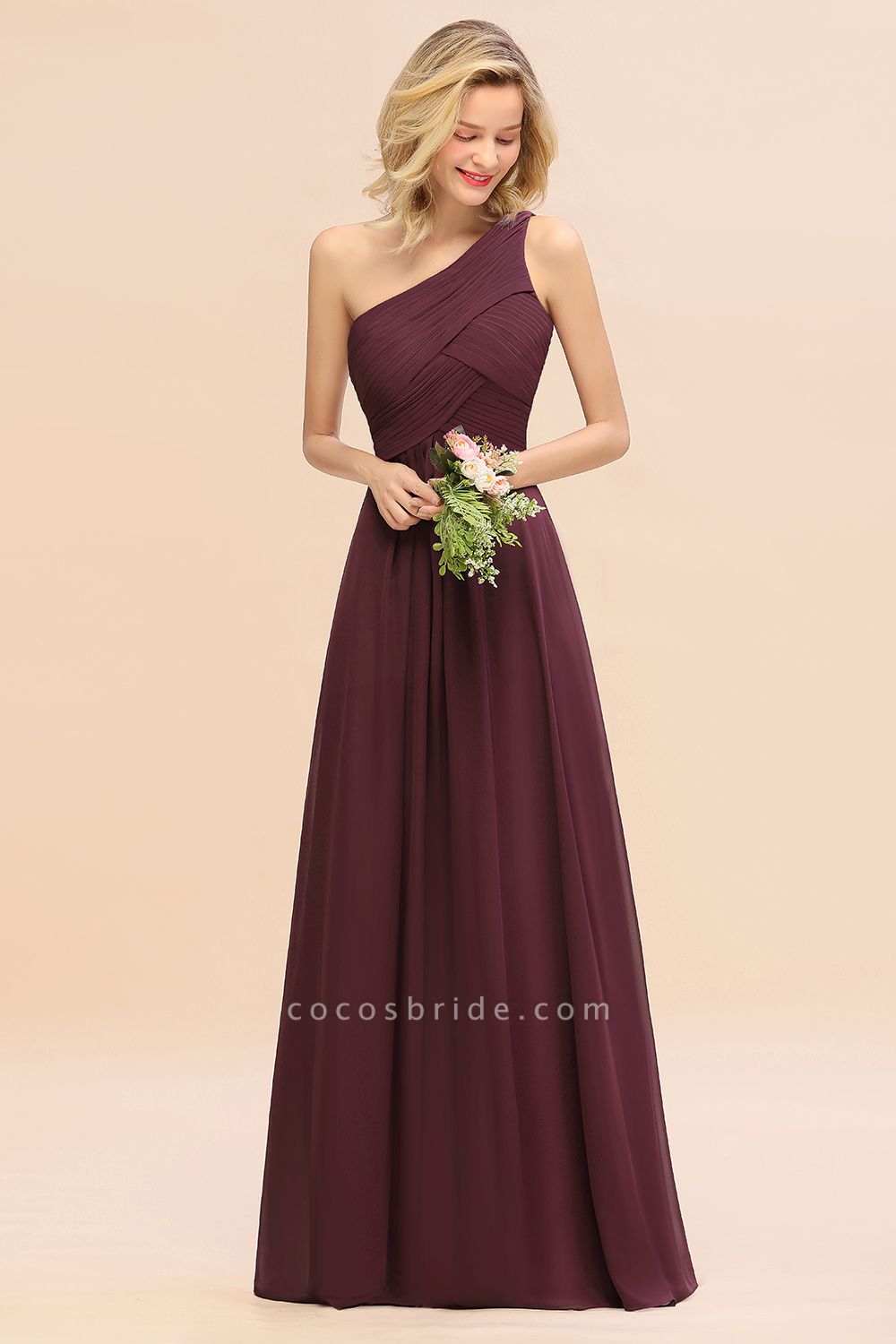 BM0756 Elegant Ruffles One Shoulder Long Bridesmaid Dress