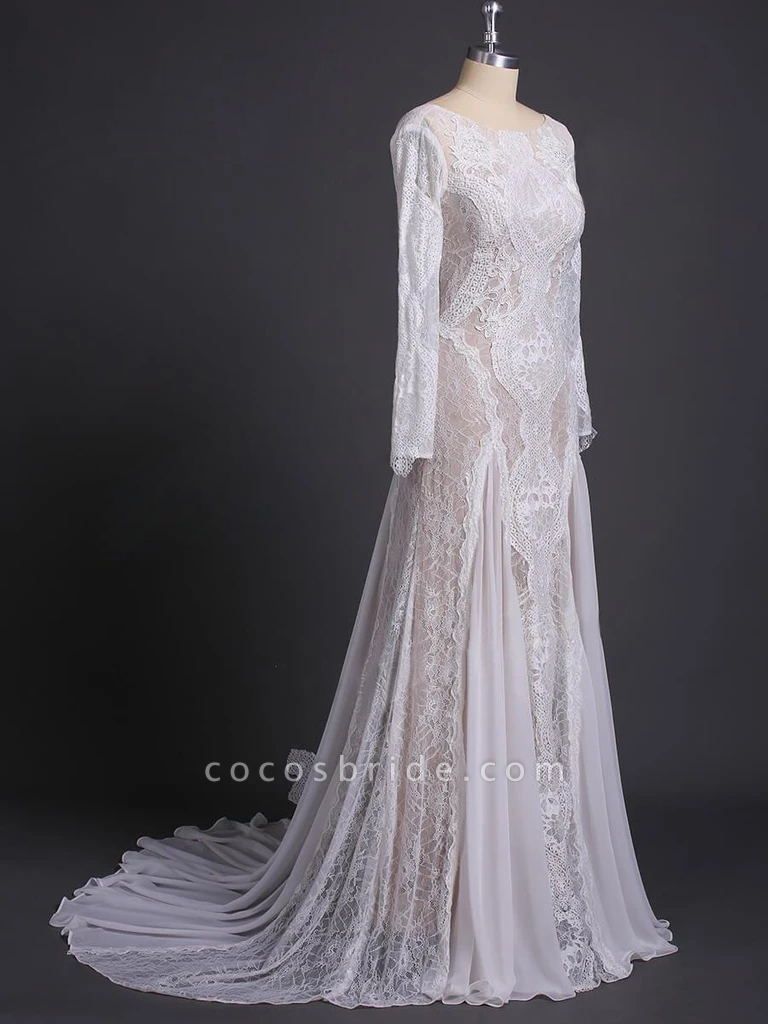 long sleeve lace sheath wedding dress