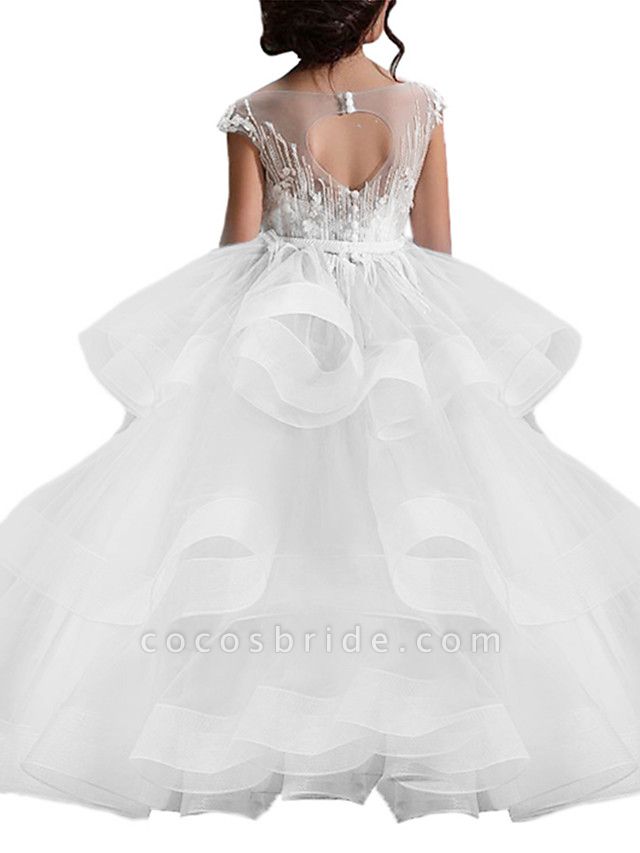 Ball Gown Tulle Short Sleeve Lace Pageant Flower Girl Dresses
