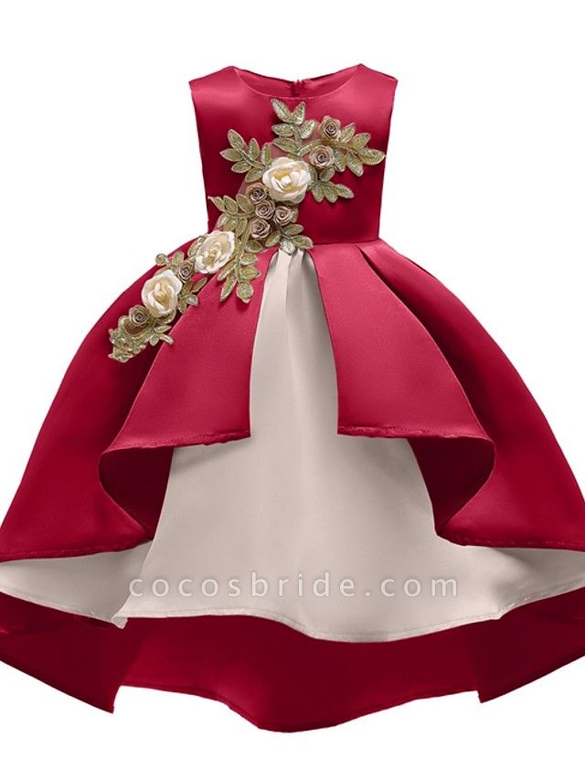 Ball Gown Ankle Length Pageant Flower Girl Dresses - Polyester Sleeveless Jewel Neck With Appliques
