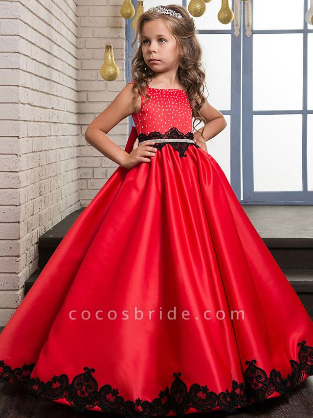 A-Line Maxi Pageant Flower Girl Dresses - Poly&Cotton Blend Sleeveless Jewel Neck With Lace