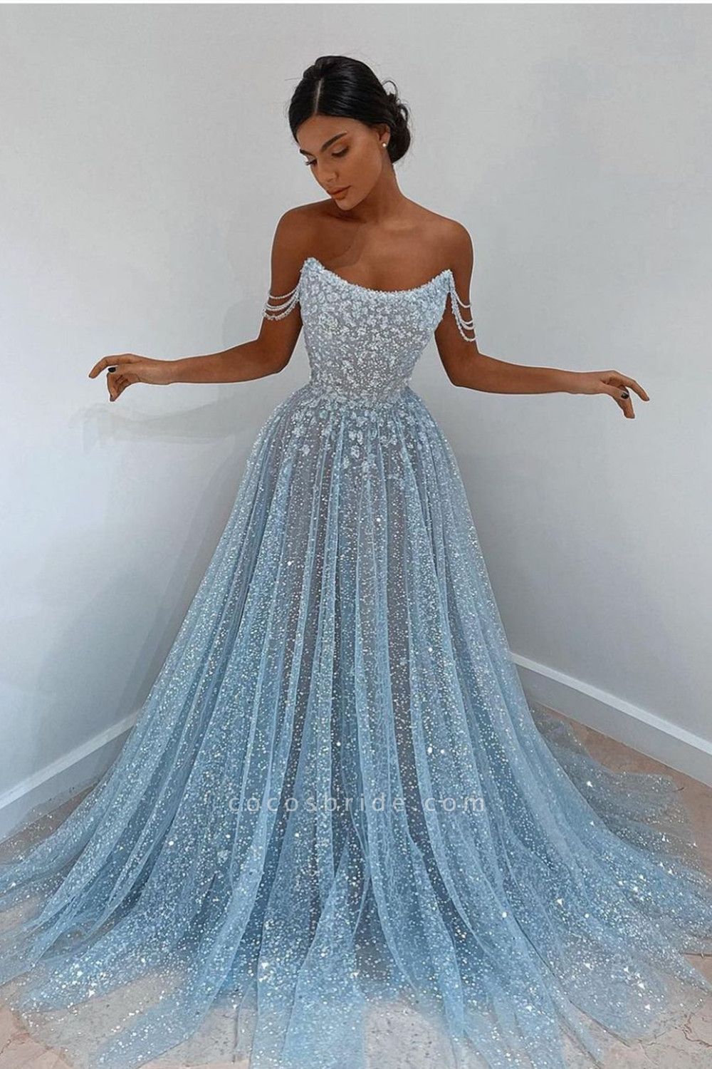 Long A-line Sparkly Sweetheart Sequined Prom Dress