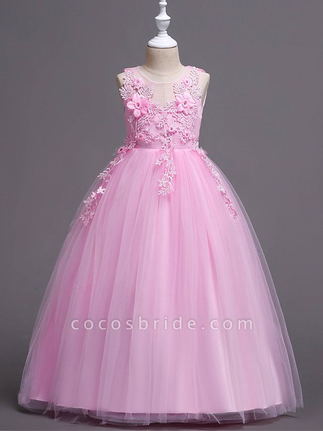 Princess Lace Tulle Floor Length Flower Girl Dresses for wedding