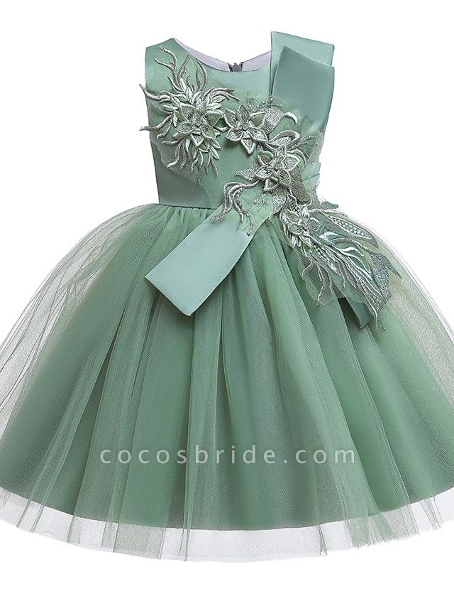 A-Line Knee Length Wedding / Birthday / Pageant Flower Girl Dresses - Cotton Blend Sleeveless Jewel Neck With Petal / Sash / Ribbon / Trim