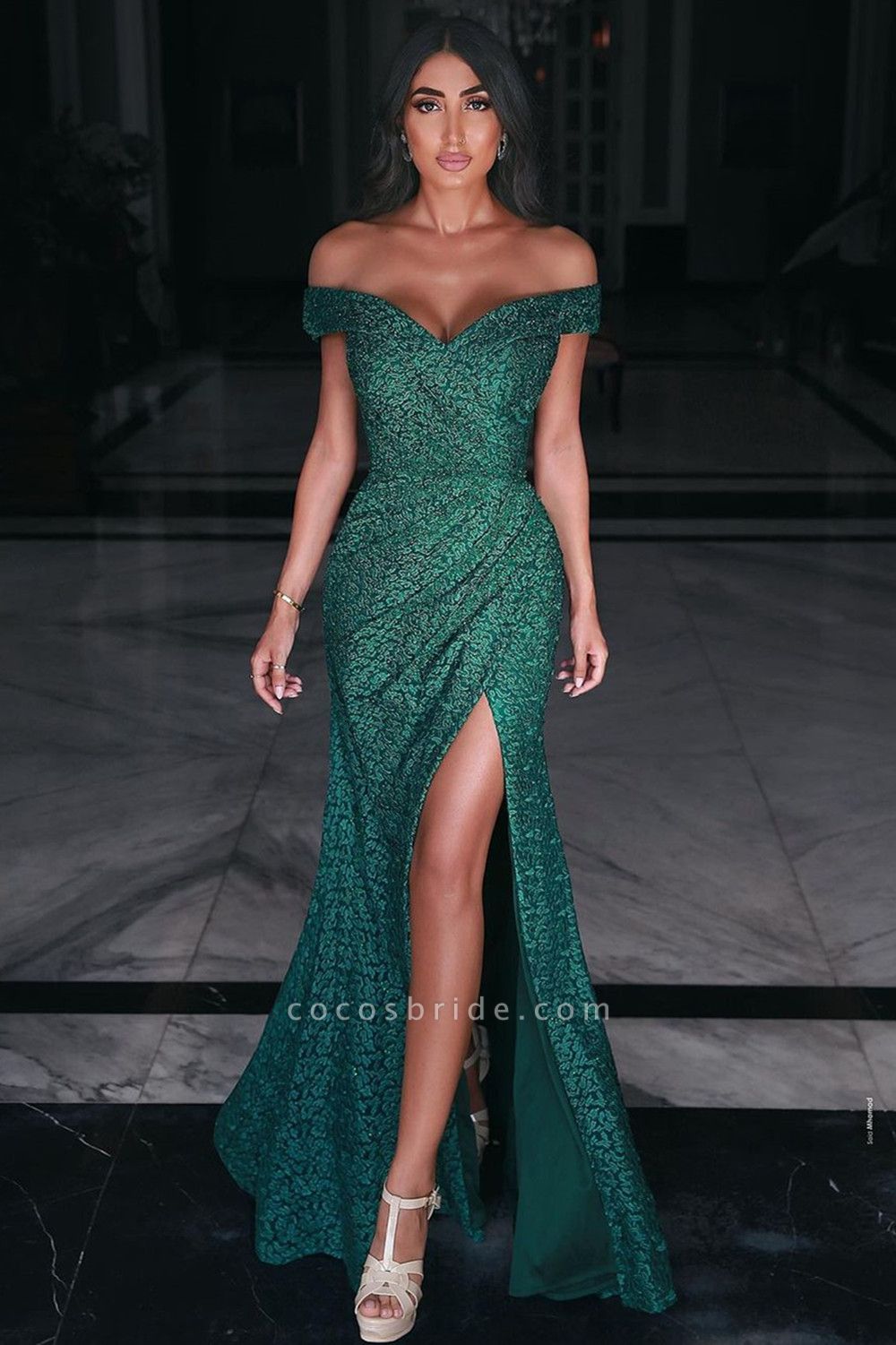 Stylish Off-the-shoulder Floor-length Ruffles Mermaid Prom Dress With Side Slit