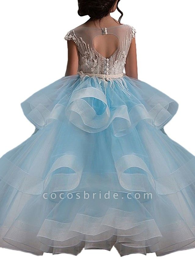 Ball Gown Tulle Short Sleeve Lace Pageant Flower Girl Dresses