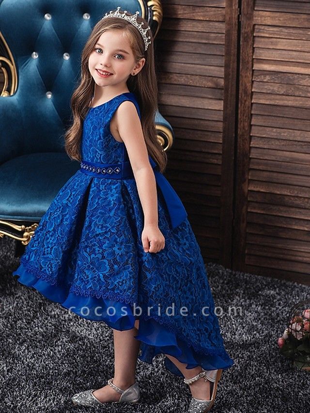 Princess / Ball Gown Floor Length Wedding / Party Flower Girl Dresses - Lace / Tulle Sleeveless Jewel Neck With Sash / Ribbon / Embroidery