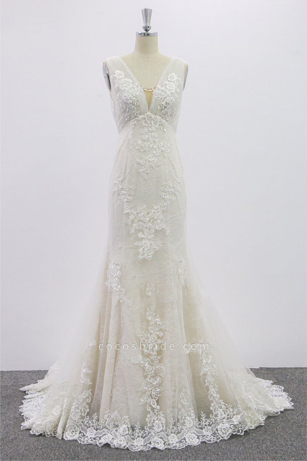 SD1957 V-neck Floral Appliques Backless Wedding Dress