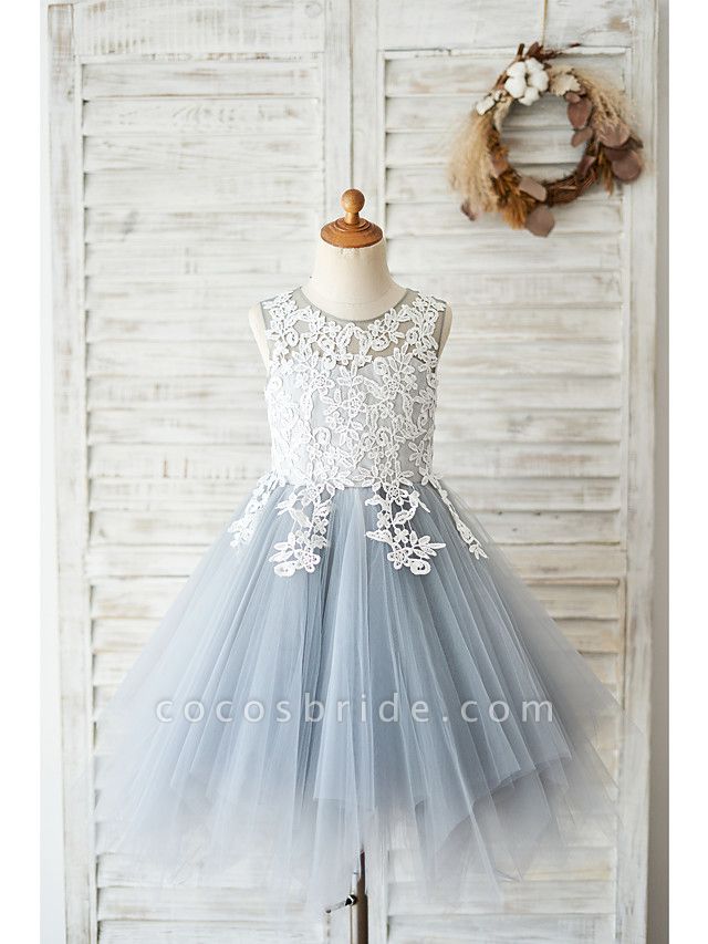 Ball Gown Knee Length Wedding / Birthday Flower Girl Dresses - Lace / Tulle Sleeveless Jewel Neck With Lace