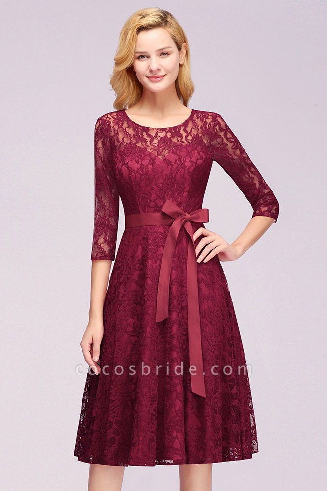 Vintage Burgundy A-line Lace Dresses with Sleeves