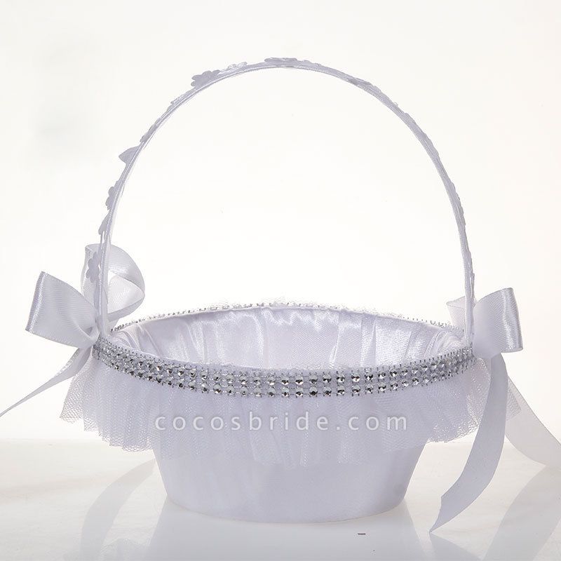 Satin With Pearls Ribbon Flower Basket