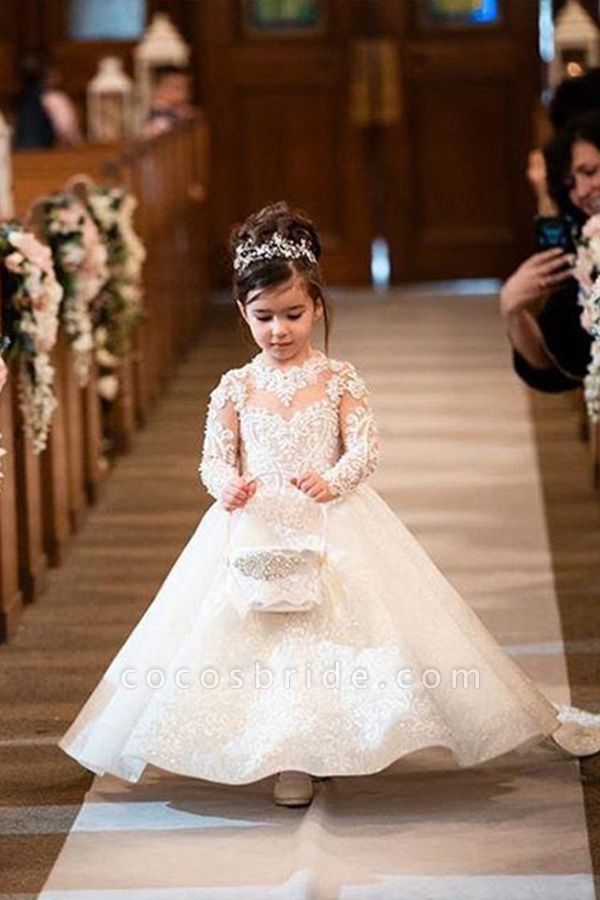 Amazon.com: Pageant Flower Girls Dress Lace Long Sleeves Princess Tulle  Ball Gown (Blush, 2): Clothing, Shoes & Jewelry
