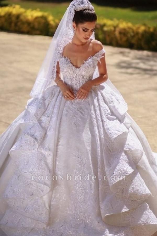 Gorgeous Long Ball Gown Off-the-shoulder Lace Wedding Dress