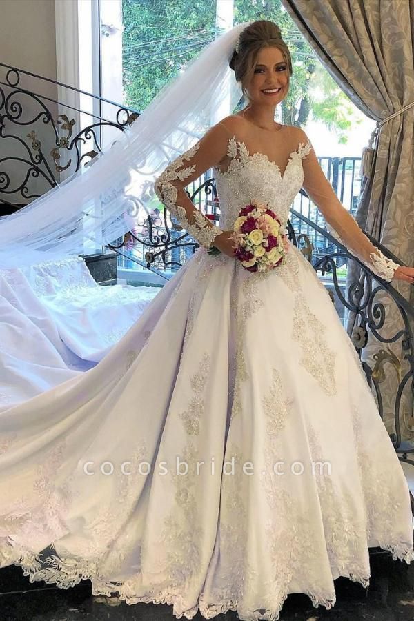 Gorgeous A-line Sweetheart Satin Long Sleeves Wedding Dress