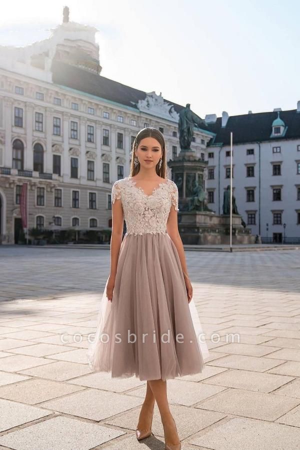 Stylish Short A-line Tulle Formal Dress with Sleeves