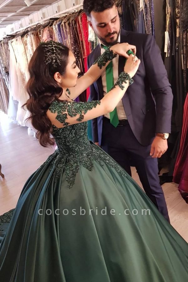 Elegant Long Ball Gown Prom dresses with Sleeves | Cocosbride