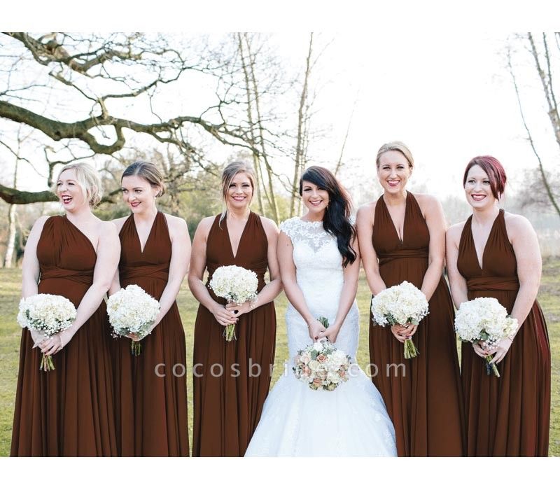 Long A-line Multiway Infinity Brown Bridesmaid Dress
