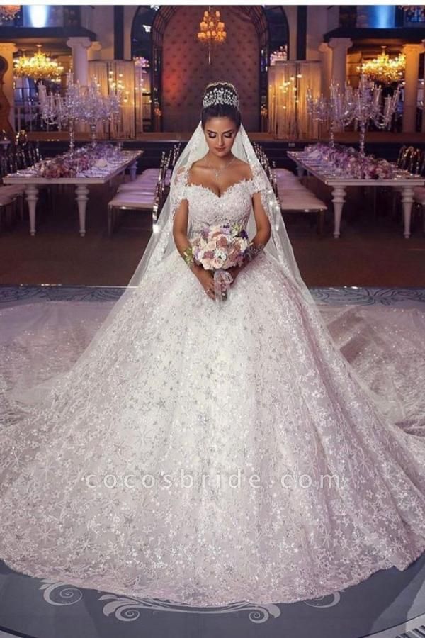 Long Princess Off-the-shoulder Lace Wedding Dress