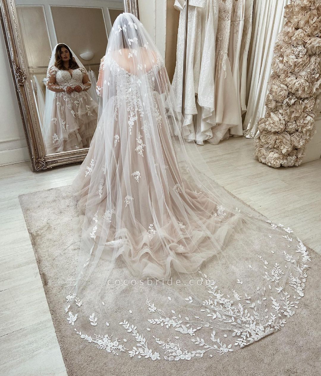 Plus size a line wedding dress with sleeves discount