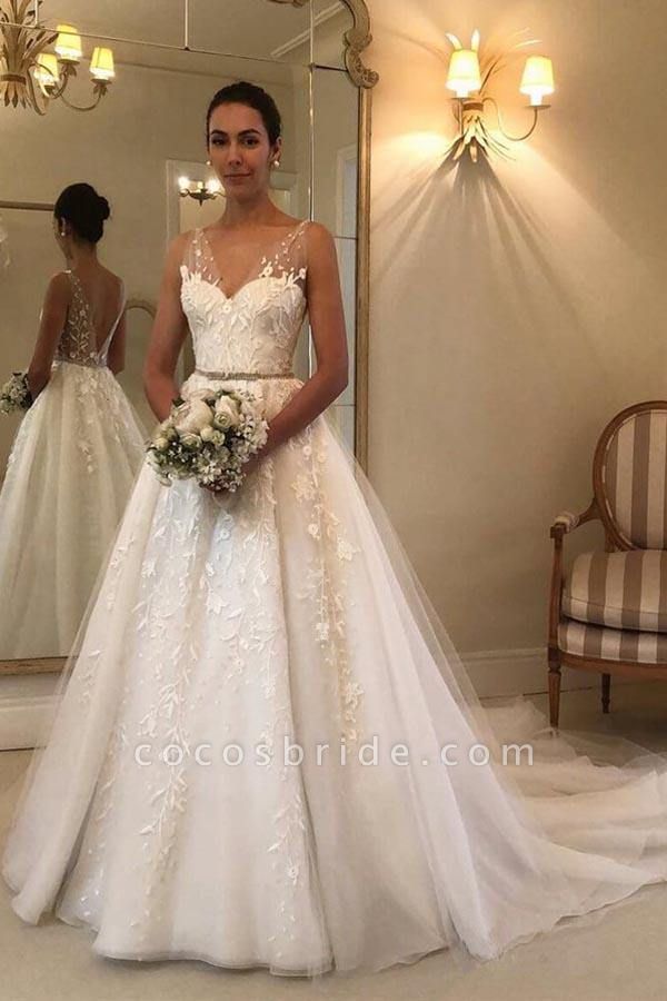 Elegant Long A-line Sweetheart Tulle Open Back Wedding Dress