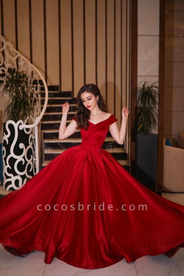 Elegant Long A-line Off-the-shoulder Satin Floor length Prom Dress