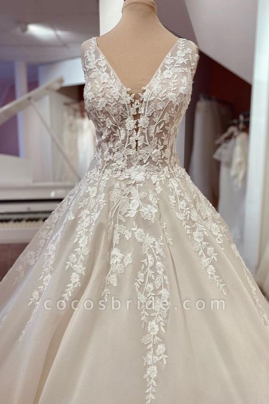 Sweetheart Wide Straps A-Line Appliques Lace Backless Ruffles Wedding Dress