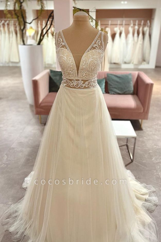 Sweetheart A-Line Tulle Floor-length Wedding Dress With Appliques Lace