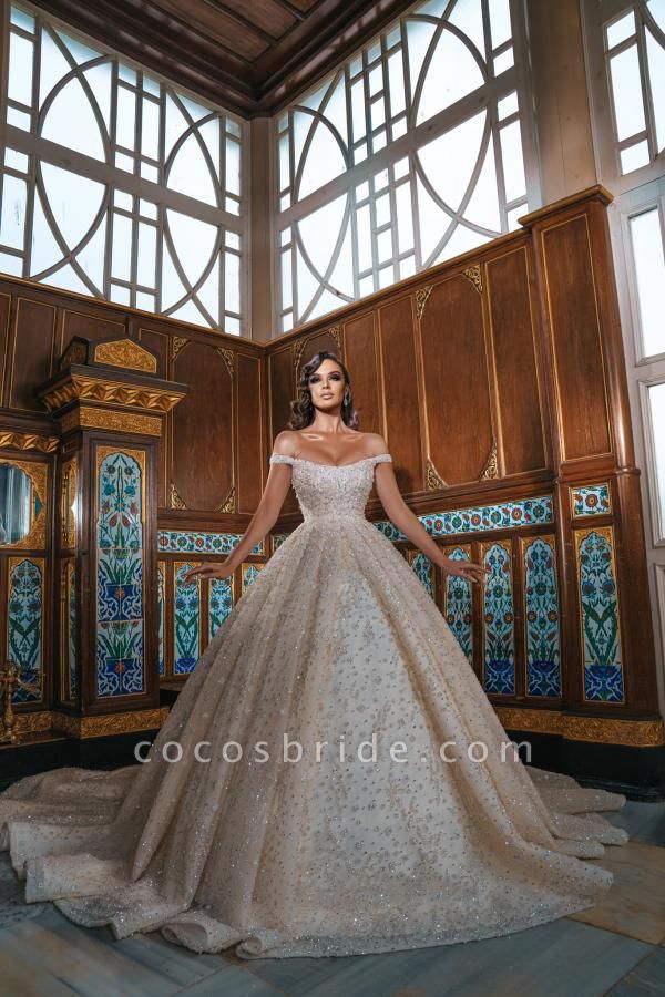 Luxury Long Princess Off-the-shoulder Sequined Wedding Dresses
