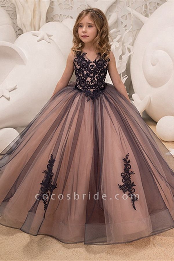 Ärmelloses Duchesse-Kleid mit V-Ausschnitt für Blumenmädchen