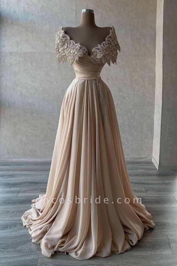 Glamorous Long A-Line Off-the-shoulder Ruffles Chiffon Prom Dress With Crystal