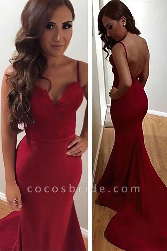 Attractive Sweetheart Spaghetti Straps Backless Floor-length Mermaid Prom Dress