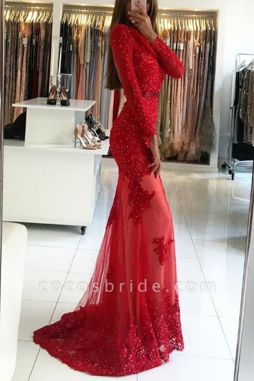 Charming Bateau Long Sleeves Lace Mermaid Floor-length Prom Dress