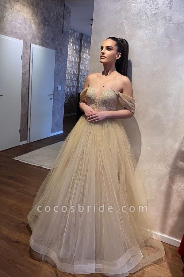 Classy Sweetheart Off-the-shoulder Beading A-Line Tulle Ruffles Wedding Dress