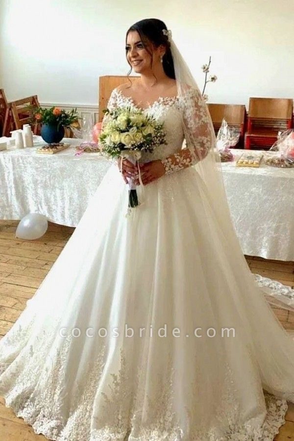 Elegant Princess Off-the-shoulder Long Sleeves Lace Wedding Dress