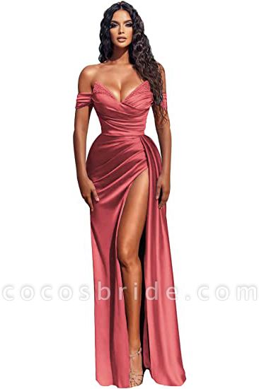 Sexy Sheath Off-the-shoulder Deep V-neck Sequins Ruffles Prom Dress With Slit